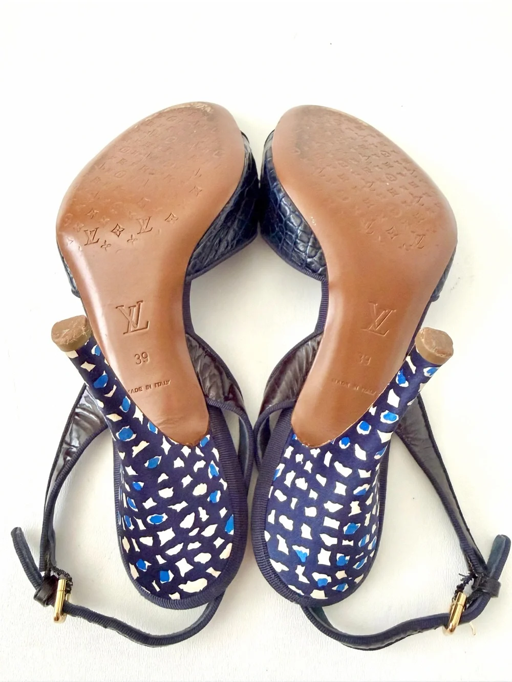 LOUIS‎ VUITTON | Padlock Bow Slingback Sandals Navy Croc Embossed Heels EU 39